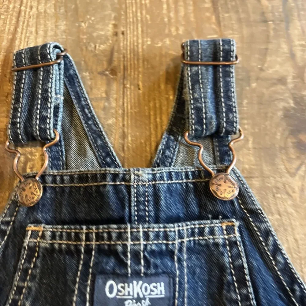 OshKosh B'gosh Blue Jean Denim Vestbak Bib Overalls Size 18 Months Toddler EUC